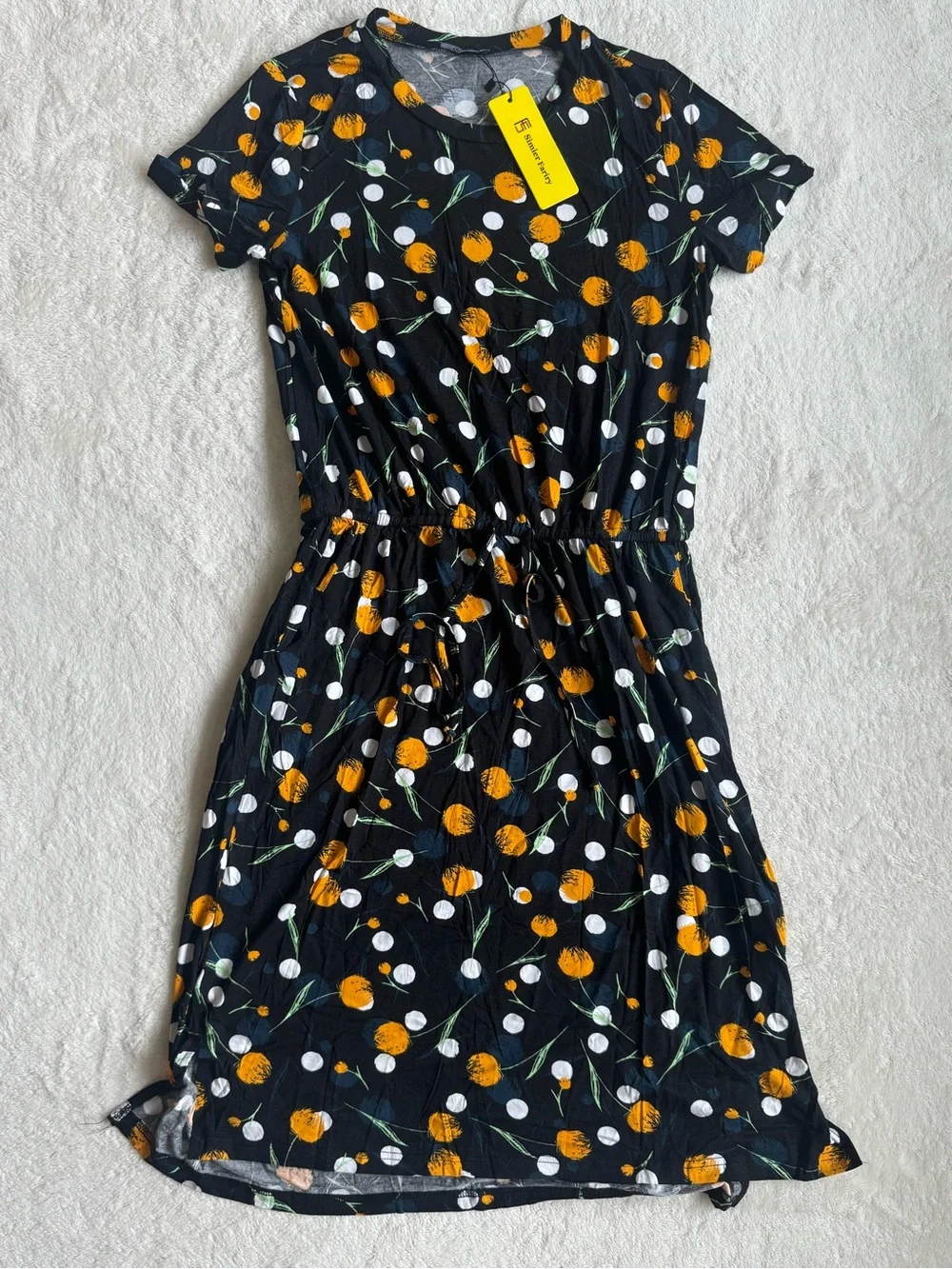 Simier Fariry Black Floral Midi Dress — Size M - NWT